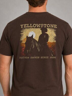Yellowstone Dutton Ranch Cowboy Graphic T-Shirt 2XL Brown Western NWT